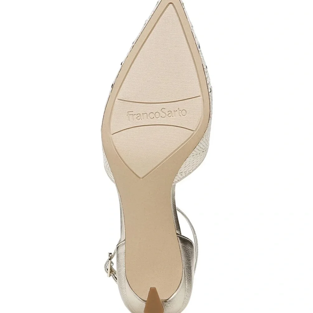 NEW Franco Sarto Taros Metallic Ankle Strap Pump SZ-9.5 White Tan